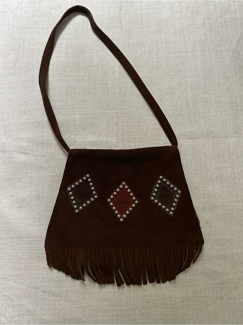 Vintage Handmade Suede Leather Fringe Crossbody Bag Hippie 70's Festival Boho - Picture 10 of 10